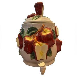 Vintage KMC Ceramic Apple Beverage Dispenser with Lid and Spigot